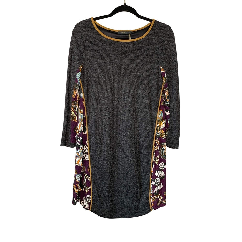 THML Womens Gray Butterfly Print Panel Long‎ Sleeve Dress Size S